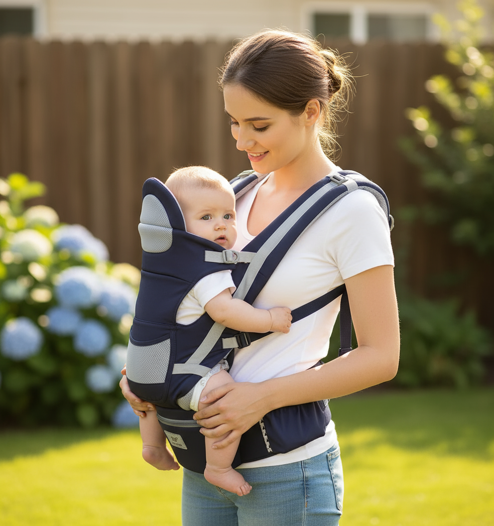 Guide d'achat pour bébé - Maman portant son bébé avec porte-bébé ergonomique confortable