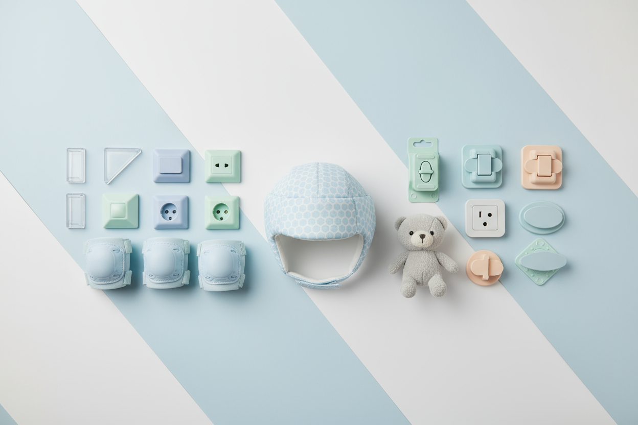 Collection Sécurité Bébé - Casque de protection anti-choc et accessoires de sécurité pour bébés qui apprennent à ramper et marcher